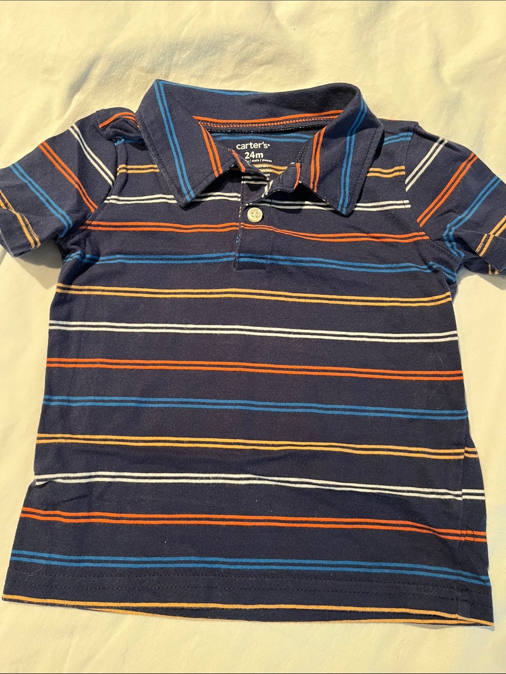24M Carter's Navy Polo with Orange, Blue, Yellow & White Stripes